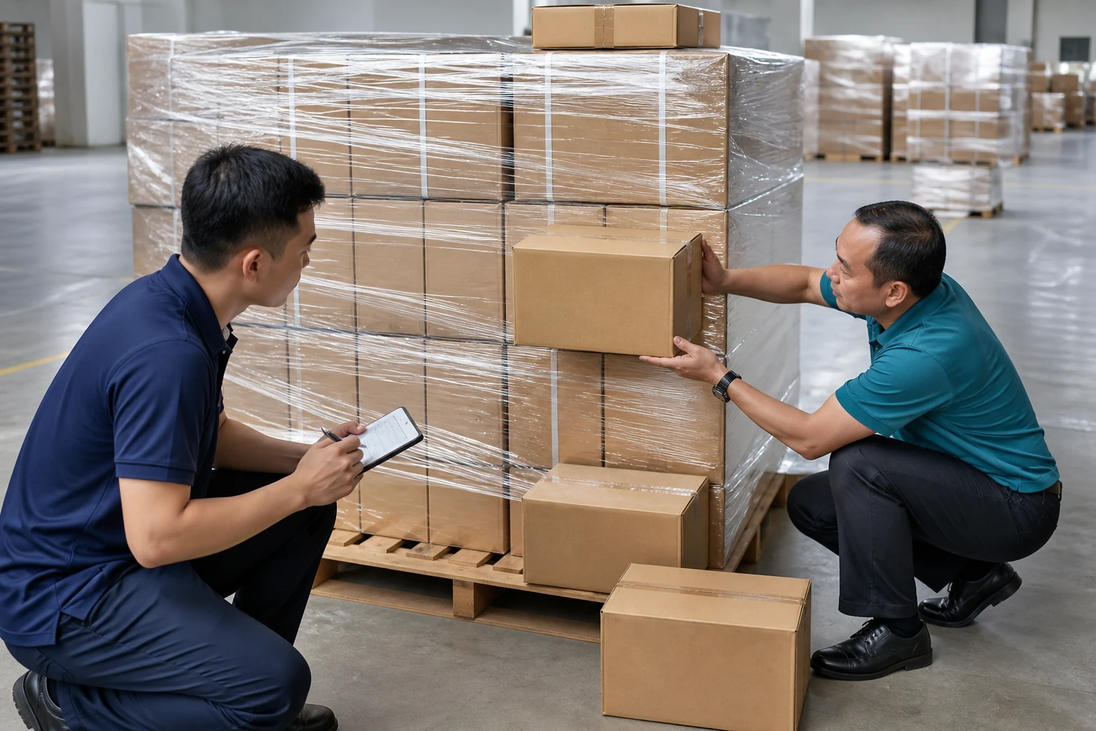Random carton selection across a production lot for pre-shipment inspection